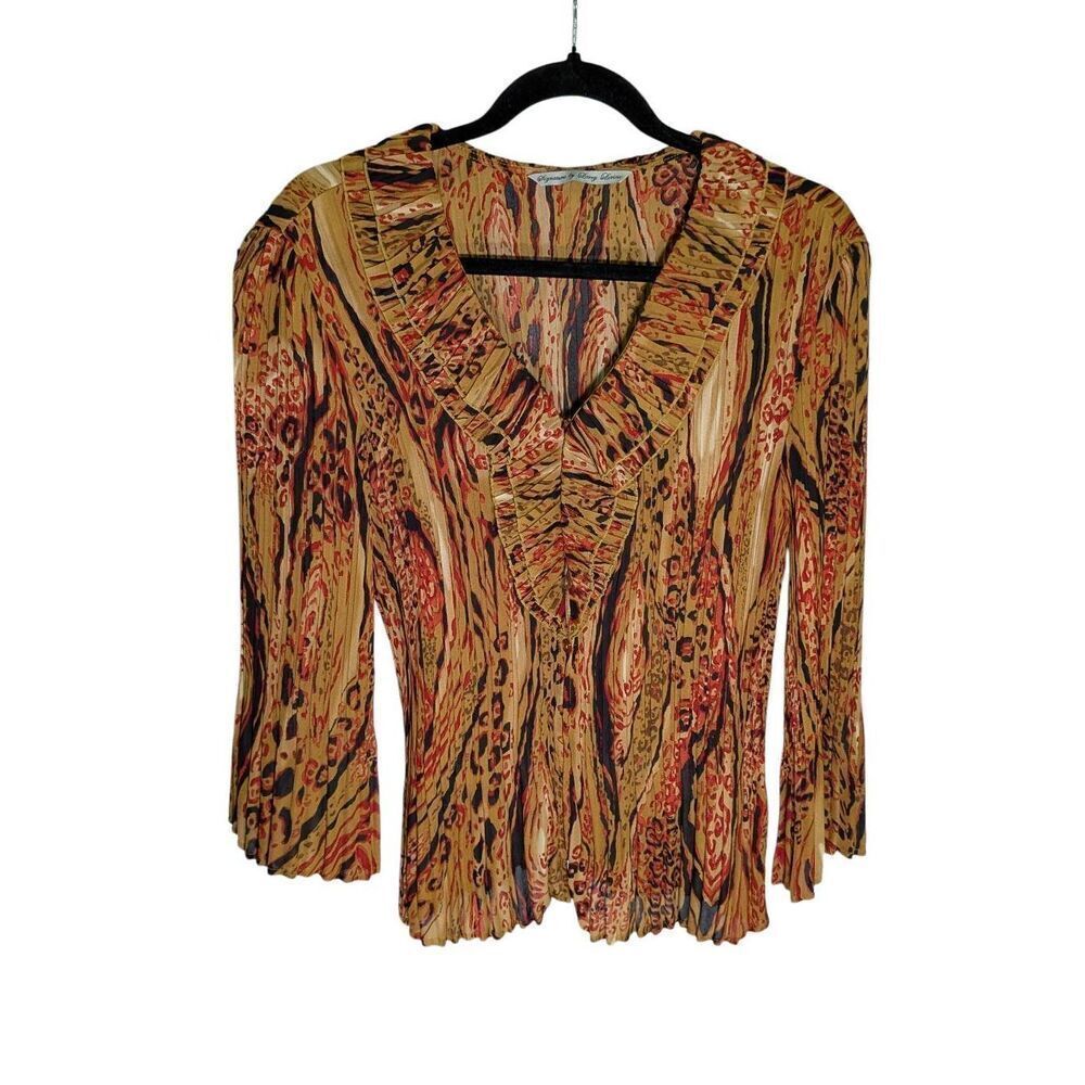 Signature By Larry Levine Button Blouse Women's Small Multicolor Spring Summer